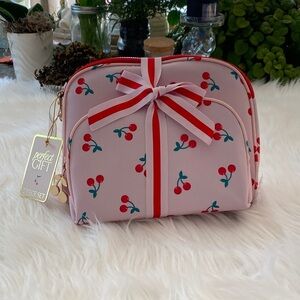 Cherry Print Pink Cosmetic Bag Set